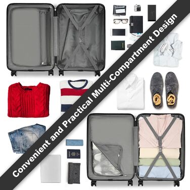 KONO Валіза-Тролей середнього розміру 24 дюйми, ABS, з TSA-замком, 4 колеса, 65×44×25.5 см, Кремово-білий (Набір 3 шт.)