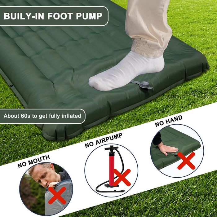 Каремат для кемпінгу Techshare самонадувний, потовщений, з насосом. Підходить для туризму, відпочинку на природі та кемпінгу
