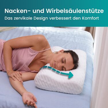 Ортопедична подушка BLISSBURY з ефектом пам'яті (Memory Foam) для шиї та голови, регульована анатомічна подушка від болю в шиї для сну на боці та животі, з бамбуковим чохлом та гіпоалергенною вугільною піною