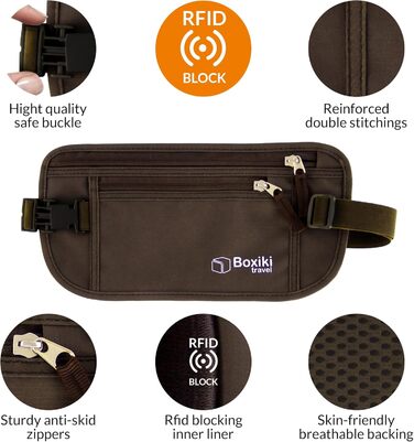 Гнучкий поясний гаманець-органайзер для подорожей з RFID-захистом (колір: коричневий)