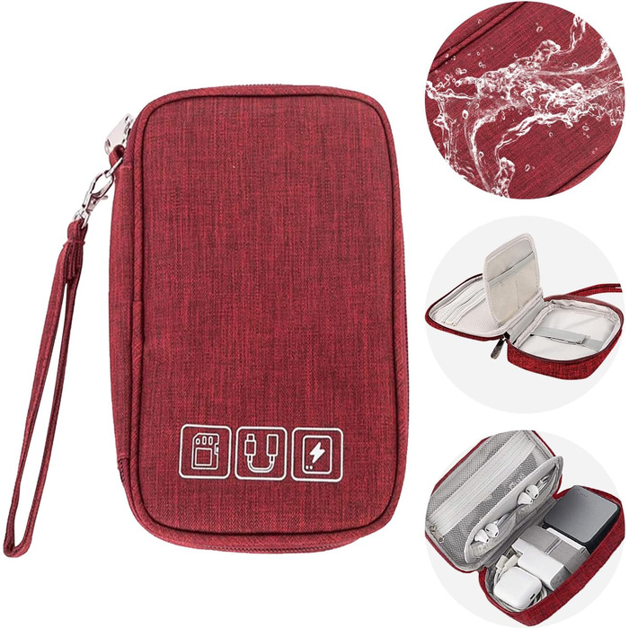 Органайзер для кабелів NEUSID: зручна подорожня сумка для USB-кабелів, Power Bank, SD-карт (червона)