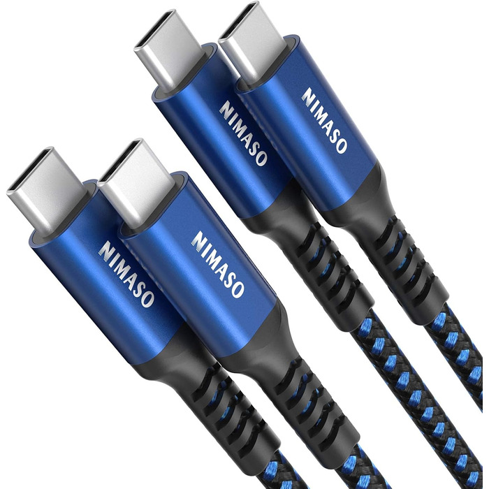 Кабель USB-C Nimaso [2 шт., 2м], 20V/3A/60W, для Samsung, Google Pixel, MacBook, iPad, iPhone, блакитний