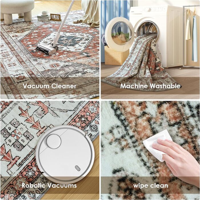 OMERAI Rug - Living Room Rug 200X290CM, Bedroom Rug Orange Oriental Style Soft, Short Pile Carpet - Washable in Washing Machine Rugs Orange 200 x 290 cm