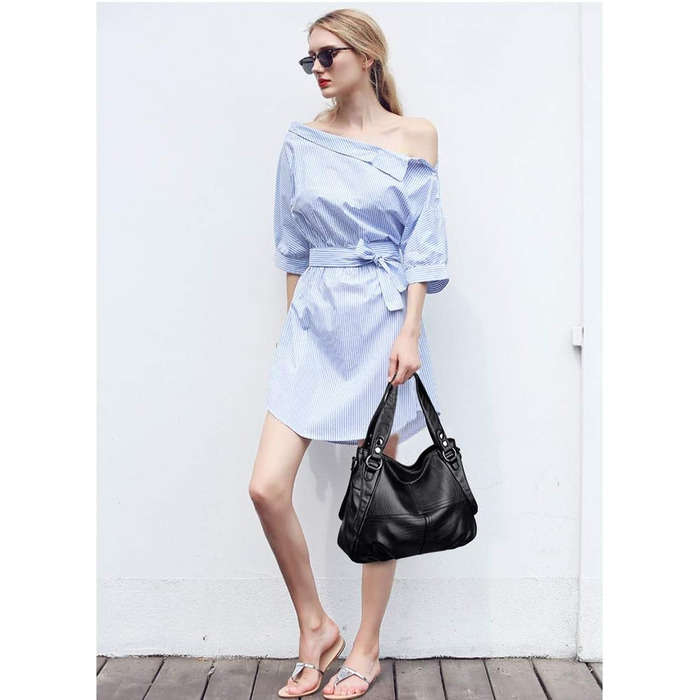 Жіноча сумка-шопер велика шкіряна чорна через плече Hobo Bag Damen - оригінал