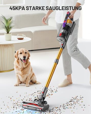 Kissfo Cordless Vacuum Cleaner, 45000Pa/550W/70 Mins Vacuum Cleaner with Self-Standing Function, Anti-Tangle Floor Brush, Scent Card, Highly Efficient Hypa-Filter System for Hard Floors, Carpets, Pet Hair