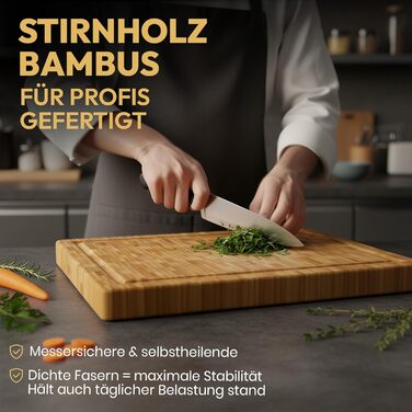 Розкриваюча дошка для нарізання з бамбуку, 100% органічний матеріал, 45 x 30 x 2 см, велика XL дошка – сертифікована FSC® антибактеріальна дошка з бамбуку для кухні (Gourmet Edition - Hirnholz Bambus, 38 x 27 x 3 см)