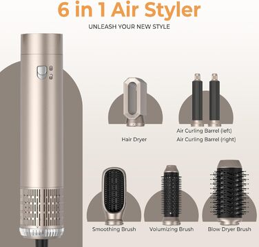 Фен-щітка 5-в-1 Airstyler Pro 1000W з іонізацією, 60000 обертів, для створення локонів та об'єму, сріблястий