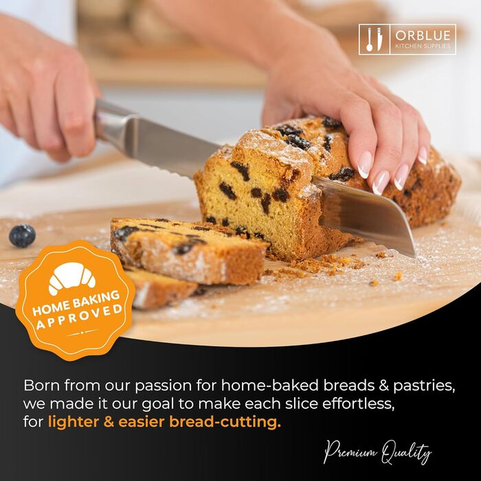 Ніж для хліба Orblue з нержавіючої сталі з хвилястим лезом - професійний кухонний ніж, ідеальний для хліба, багелів та випічки, чорний