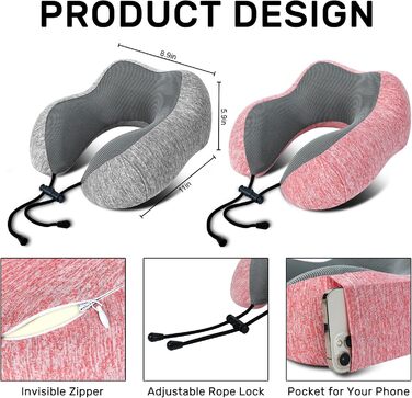 Подушка для шиї у літак - 2 шт. з піною з пам'яті, м'яка та підтримуюча, подушка для подорожей, сну, авто, поїзда та дому (Блакитний та Сірий) (Рожевий та Сірий)