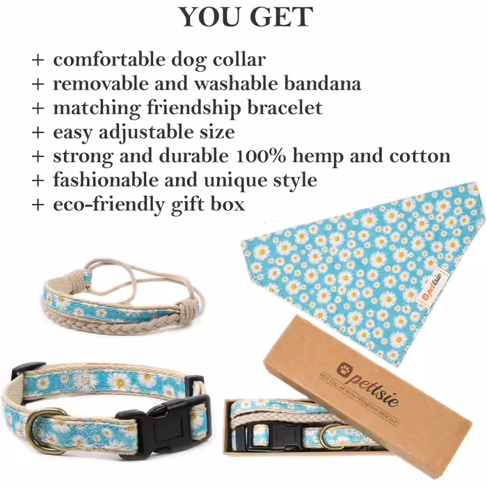 Pettsie Dog Collar with Bandana Fabric and Friendship Bracelet, Adjustable Sizes S, M, and L, Strong and Durable, Great Gift for Dog Lovers in Attractive Packaging, M, Pink (S (25.4 - 39.4 cm), Turquoise)