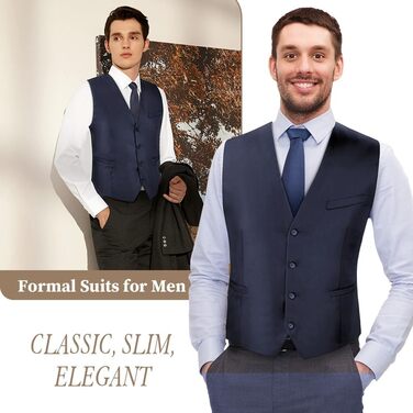 Чоловіча жилетка Casual Anzugweste Regular з кишенями, V-подібний виріз, повномірна жилетка, однотонна, вінтажна, готична, костюмна, для формальних заходів, весілля, ді-джеїв, бізнес-жилетка, темно-синій, XL