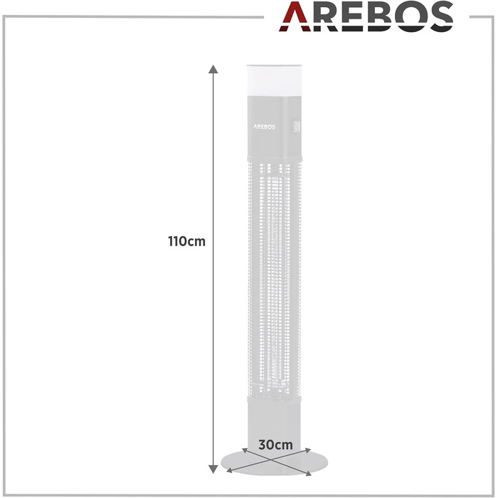 Електричний інфрачервоний обігрівач Arebos 1500W з LED-підсвічуванням та пультом керування | Обігрівач для тераси, вуличний, чорний