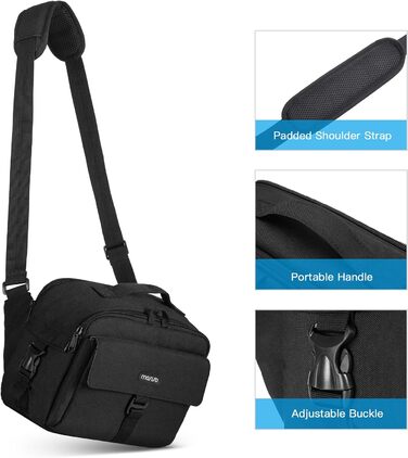 Сумка на плічо MOSISO для камери: DSLR, SLR, беззеркальна, з підкладкою та захистом від дощу. Сумісна з Canon, Nikon, Sony. Чорний колір.