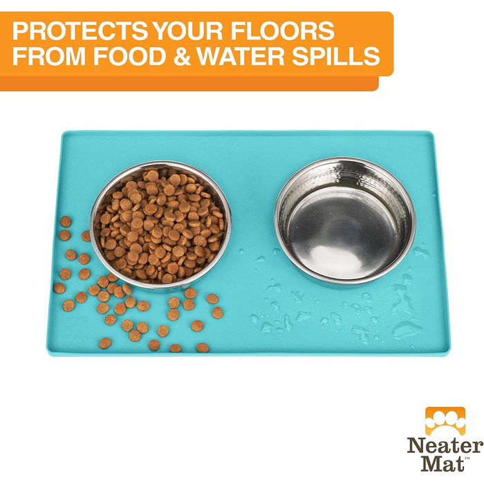 Підкладка під миску для собак та котів Neater Pet Brands - силіконова, вологостійка, 48,3 x 30,5 см, аквамарин