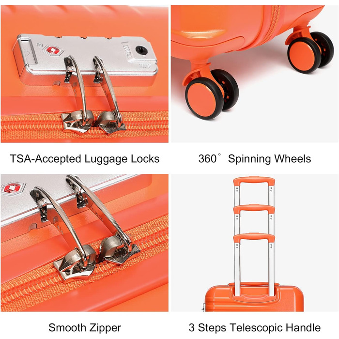 Чемодан British Traveller для ручної поклажі, середній, 64*43*26.5 см, з TSA-замком, ABS+PC, помаранчевий