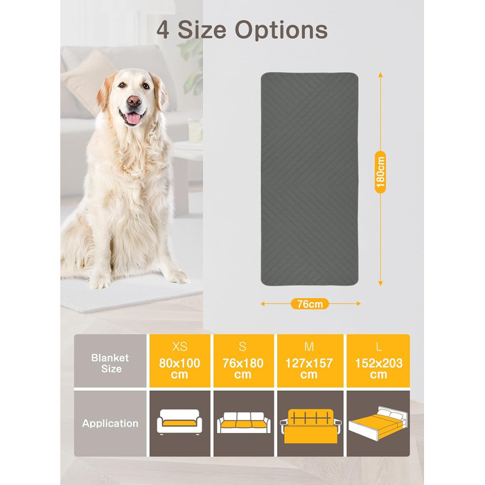 Водонепроникний килимок для собак, диванів та ліжок, захист від подряпин та шерсті, для цуценят та великих тварин, 76x180 см