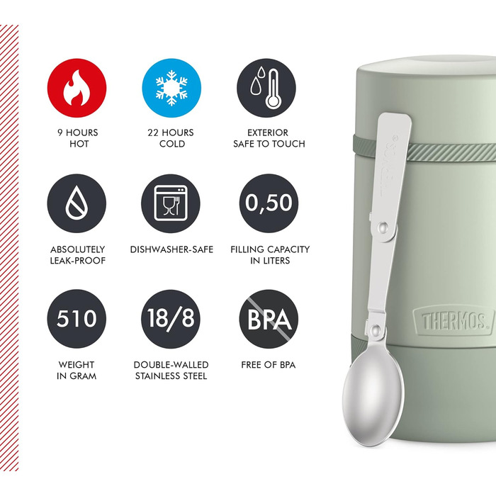 GUARDIAN FOOD JAR 0.50 l, matcha green. Food container for 500 ml, green, stainless steel, with spoon, bonus bowl for muesli, toppings, absolutely leak-proof, leak-proof 500 ml with spoon Matcha Green Mat.