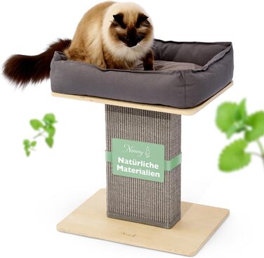 Nemmy Premium Cat Tree Small Beige | Stable Scratching Post Extra Wide | Cat Bed with Cushion | Cat Tree for Large Cats | Modern Wood Natural | Scratching Post | Scratching Post (Birch/Dark Grey)