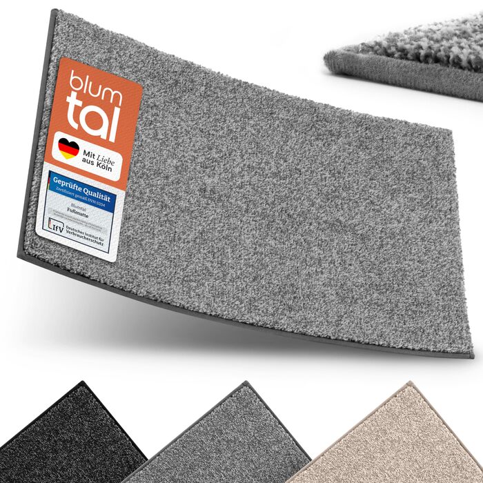 Килимок для входу Blumtal 50x80 см, протибризковий килим з мікрофібри з водонепроникною TPR-підкладкою, протиковзний грязезахисний килимок у приміщення (сірий, прямокутний)