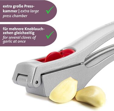 Прес для часнику Westmark з великою камерою та елементом для чищення, 16.2 см, алюміній/пластик, срібно-червоний, 30082260 Josie