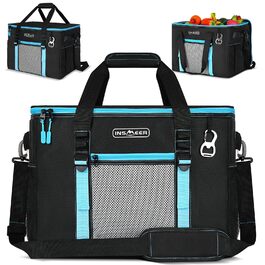 INSMEER Кулер для їжі та напоїв 50 л, великий, складний, для 80 банок, витримує витоки, з відкривачем, для пікніків, кемпінгу, пляжу, сімейних поїздок на 4 особи, чорний