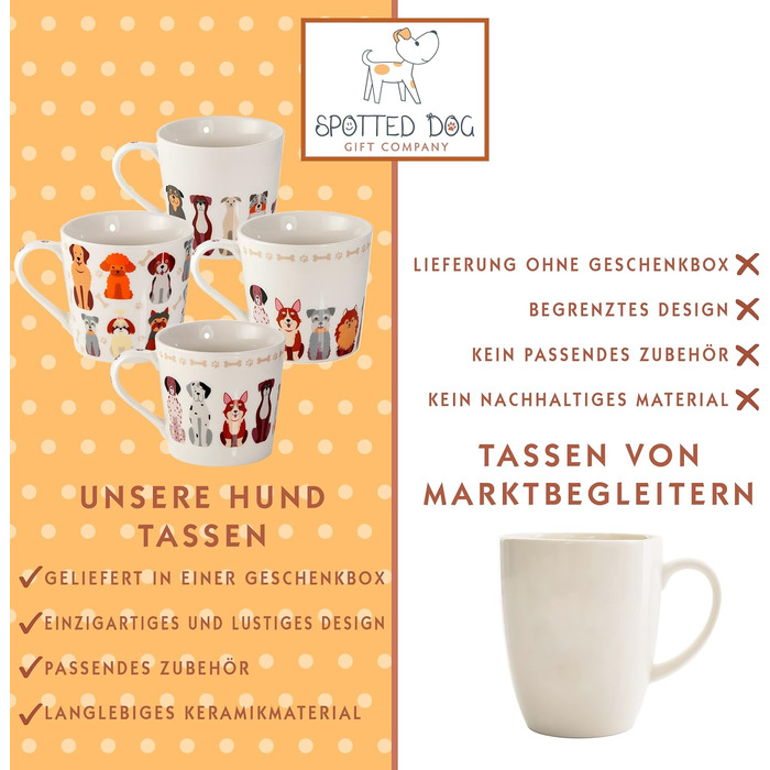 SPOTTED DOG GIFT COMPANY Coffee Mug with Dog Motif, Ceramic Mug Set, Cute Coffee Mugs, Dog Kitchen Accessories, Gifts for Dog Lovers, Dog Mom, 4 x 380ml