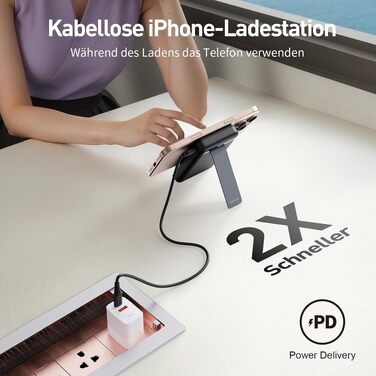 Магнітний бездротовий павербанк iWALK 10000mAh 15W Qi2, портативний зарядний пристрій зі стійкою та LED-дисплеєм для iPhone 16/15/14/13/12 Pro Max/Plus/Mini, чорний