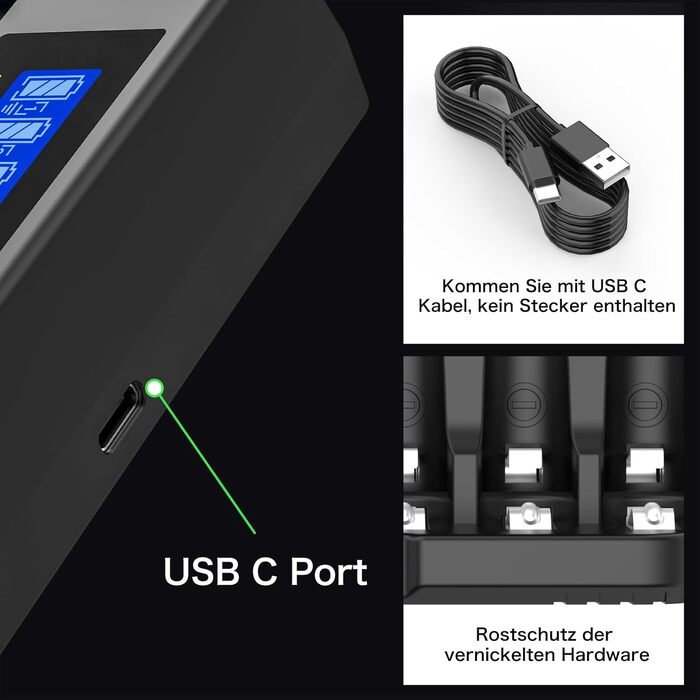 Акумулятори AA та AAA літієві з зарядним пристроєм LCD, 1.5V, 3400mWh (AA x4) та 1200mWh (AAA x4), перезаряджувані