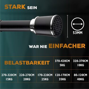 Штанга для штор Ø 32 мм, без свердління - для душу, вікна, кімнати, кухні (370-420 см, Чорний)