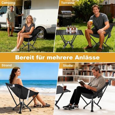 Крісло кемпінгове складне посилене 600lbs (до 272 кг) для пікніка, риболовлі, саду, чорне