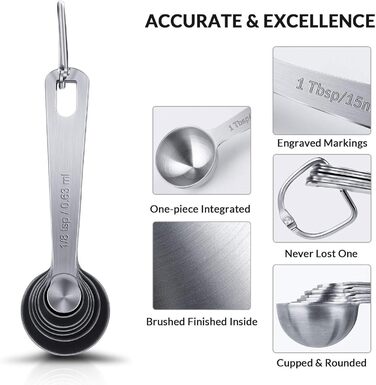 Set of 14 measuring cups and spoons with graduated measuring spoons for baking, measuring spoons made of food-grade stainless steel with a narrow head