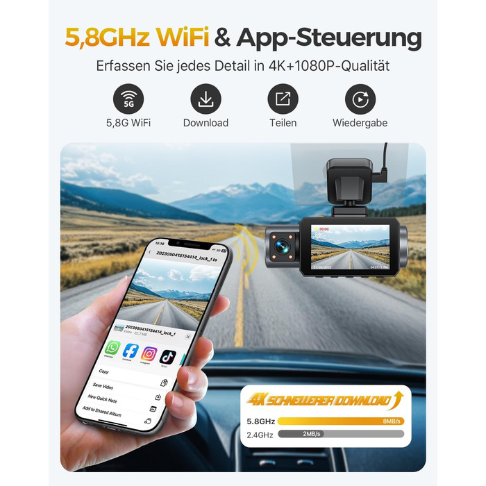 Відеореєстратор GKU 3-камерний, 4K+1080P+1080P, GPS, WiFi, IPS-дисплей 3