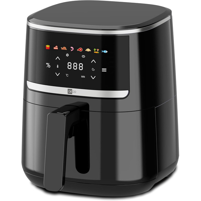 Аерофритюрниця aeco Compact 4,3 л з цифровим дисплеєм, 1500 Вт, 8 програм, регулювання температури 80–200°C, компактна, з книжкою рецептів