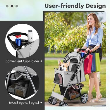 Візок для собак та котів SOARS, до 15 кг, складний, сірий