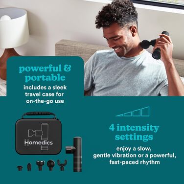 Масажер для тіла Homedics MYTI Mini з підігрівом - електричний ручний масажний прилад у кишеньковому форматі з 5 насадками та 4 рівнями вібрації - для розслаблення м'язів, чорний
