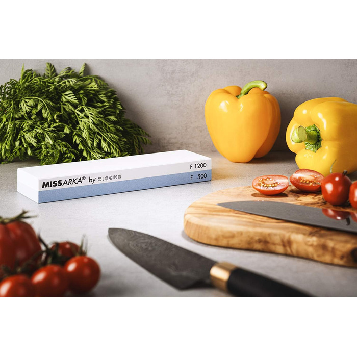 Точило для ножів Zische Missarka Blue - професійне з каменю з корунду, 200x60x25 мм, 2 зернистості FEPA 500/1200