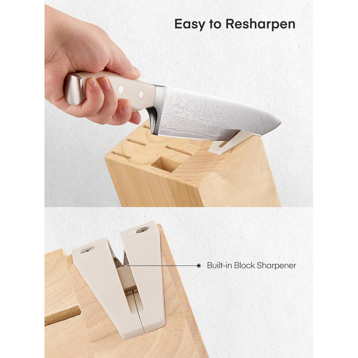 D.Perlla 14-Piece Self-Sharpening Knife Block Set - Professional Stainless Steel Kitchen Knife Set with Plastic Handle & Wood Block