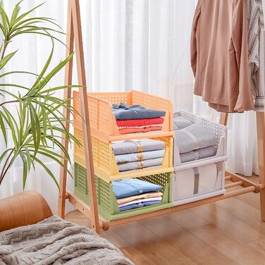 4 Pack Stackable Folding Closet Storage Box Organizer (Easy Open and Fold), Plastic Closet Shelves Storage Box Organizer, Bedroom, Kitchen (Multicolor)