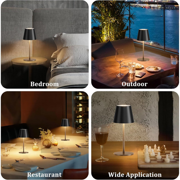 Світлодіодний акумуляторний настільний світильник 26 см, 5000mAh, IP54, чорний - кемпінговий ліхтар для ресторану, спальні, бару