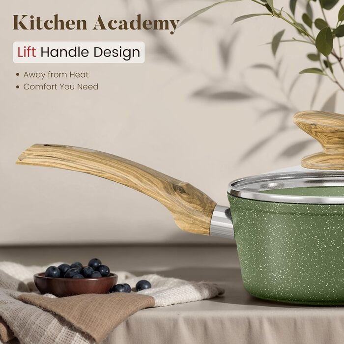 Набір посуду Kitchen Academy Granite 12 предметів для індукції, антипригарне покриття, без PFOA/PFOS, зелений