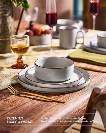 Набір посуду Mercury, 12 предметів: тарілки, супові миски, десертні тарілки, для 4 осіб, з каменю, стійкий до мікрохвильової печі та миття в посудомийній машині, колір сірий (N-Set 18 предметів, 6 осіб)