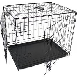 Клітка для собак DIVCHI з піддоном - міцна, складана, з двома дверцятами | Легко миється, знімний піддон, будиночок для котів | Чорна (122x76x81см) (76 x 48 x 54см)