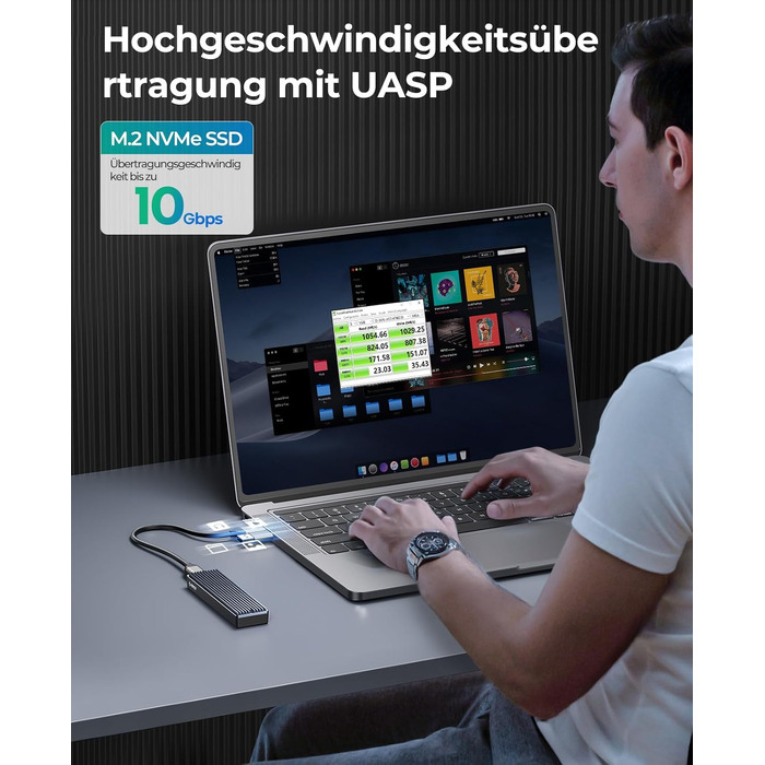 Зовнішній корпус (кейс) ORICO M.2 NVMe SSD USB-C 3.2 Gen2 10Gbps для PCIe M-Key/M+B Key (2230/2242/2260/2280), з підтримкою UASP