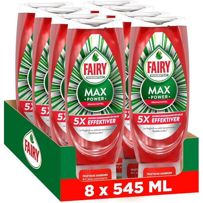 Засіб для миття посуду Fairy Max Power Antibakteriell з гранатом, набір 8 шт по 545 мл