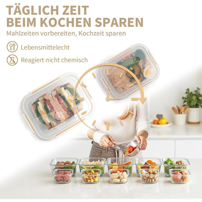 Набір контейнерів для зберігання продуктів FE1537-cremig (20 шт.): з кришкою, для холодильника, морозильника, мийки, витокостійкий, сучасний