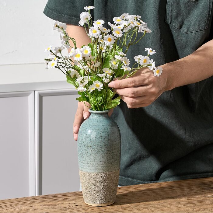 Керамічна ваза, блакитно-коричневий дизайн, ваза в скандинавському стилі, 20 см для декору вітальні, спальні, кухні, ванної кімнати