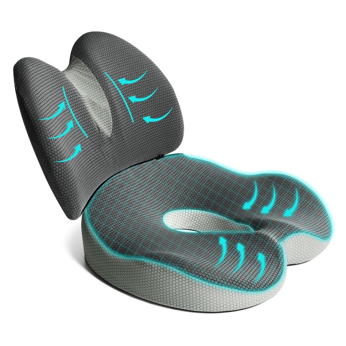 Подушка для сидіння та спини Suewidfay 2-в-1 з піни Memory Foam, ергономічна, для офісного крісла, авто, інвалідного візка, сіра