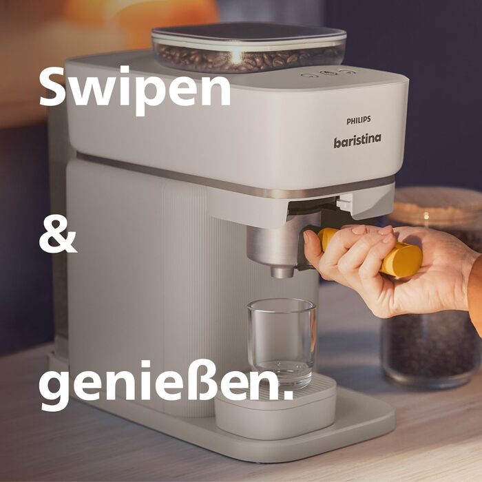 Philips Baristina Espresso Machine - Real Espresso made simple. Compact coffee machine - Naturweiß (off-white) with white portafilter - 16-bar pump pressure - automatic grinder - Cafe Crema (BAR300/00)