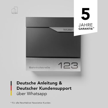 Поштовий ящик настінний Modern Manhattan антрацит RAL 7016 з газетницею та гравіюванням (Ім'я, номер будинку) - нержавіюча сталь, стійкий до УФ-випромінювання