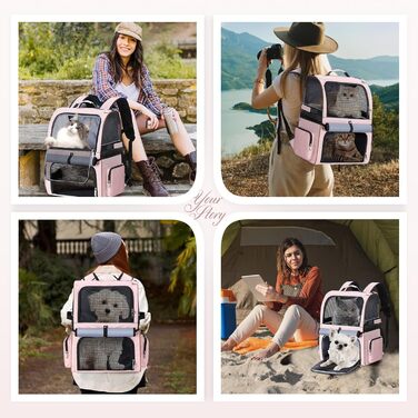 Подвійний рюкзак для котів на 2 котів, великий транспортний рюкзак для домашніх тварин, складаний рюкзак для котів та собак до 11 кг (рожевий)